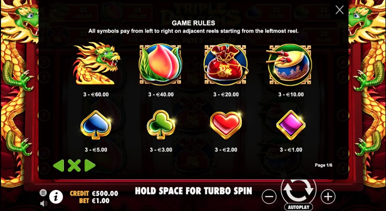 Khám phá luật chơi trong game Triple Dragons Slot